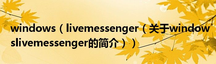 windows（livemessenger（关于windowslivemessenger的简介））