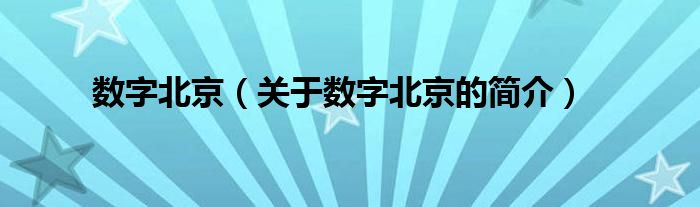 数字北京（关于数字北京的简介）