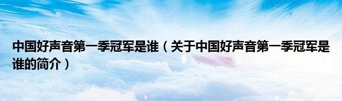 中国好声音第一季冠军是谁（关于中国好声音第一季冠军是谁的简介）