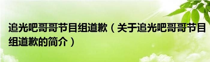 追光吧哥哥节目组道歉（关于追光吧哥哥节目组道歉的简介）