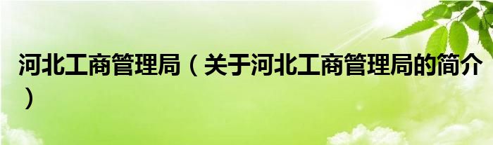 河北工商管理局（关于河北工商管理局的简介）