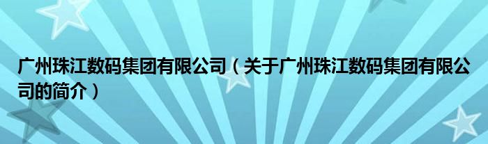 广州珠江数码集团有限公司（关于广州珠江数码集团有限公司的简介）