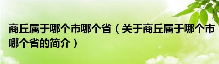 商丘属于哪个市哪个省（关于商丘属于哪个市哪个省的简介）