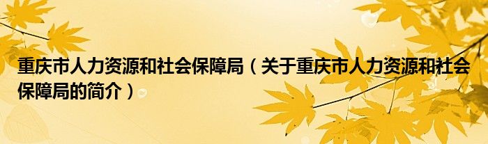 重庆市人力资源和社会保障局（关于重庆市人力资源和社会保障局的简介）