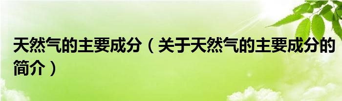 天然气的主要成分（关于天然气的主要成分的简介）