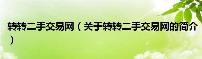 转转二手交易网（关于转转二手交易网的简介）