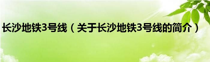 长沙地铁3号线（关于长沙地铁3号线的简介）