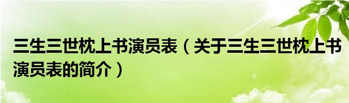 三生三世枕上书演员表（关于三生三世枕上书演员表的简介）