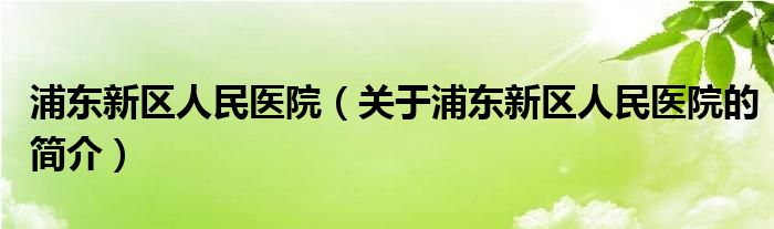 浦东新区人民医院（关于浦东新区人民医院的简介）