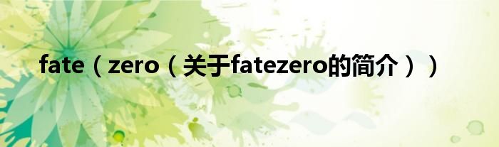 fate（zero（关于fatezero的简介））