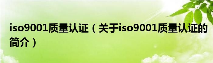 iso9001质量认证（关于iso9001质量认证的简介）