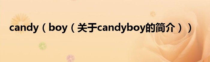 candy（boy（关于candyboy的简介））