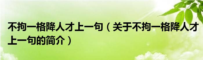 不拘一格降人才上一句（关于不拘一格降人才上一句的简介）