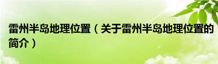 雷州半岛地理位置（关于雷州半岛地理位置的简介）