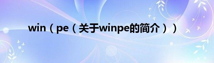 win（pe（关于winpe的简介））