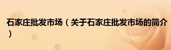 石家庄批发市场（关于石家庄批发市场的简介）