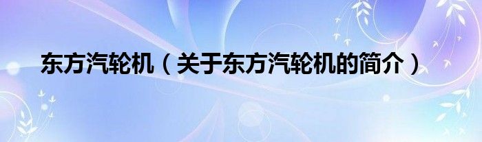 东方汽轮机（关于东方汽轮机的简介）