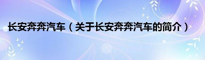 长安奔奔汽车（关于长安奔奔汽车的简介）