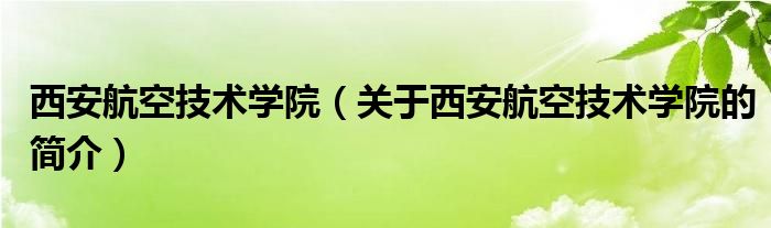 西安航空技术学院（关于西安航空技术学院的简介）