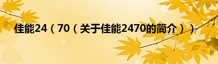 佳能24（70（关于佳能2470的简介））