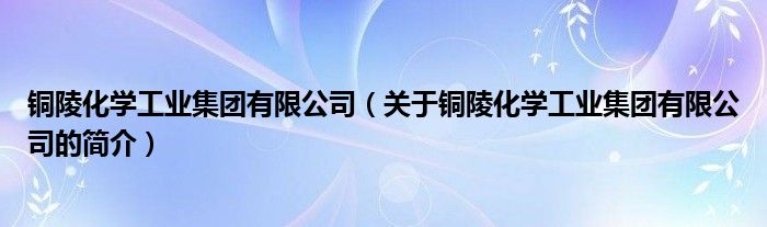 铜陵化学工业集团有限公司（关于铜陵化学工业集团有限公司的简介）