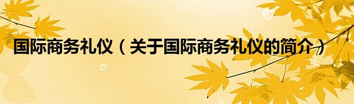 国际商务礼仪（关于国际商务礼仪的简介）