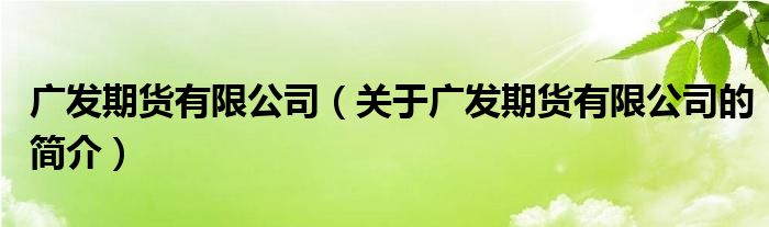 广发期货有限公司（关于广发期货有限公司的简介）