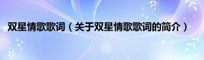 双星情歌歌词（关于双星情歌歌词的简介）