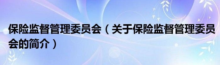 保险监督管理委员会（关于保险监督管理委员会的简介）