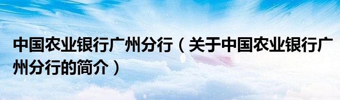 中国农业银行广州分行（关于中国农业银行广州分行的简介）