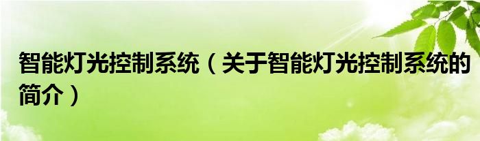 智能灯光控制系统（关于智能灯光控制系统的简介）