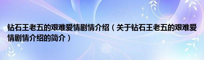 钻石王老五的艰难爱情剧情介绍（关于钻石王老五的艰难爱情剧情介绍的简介）