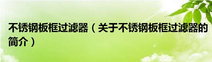 不锈钢板框过滤器（关于不锈钢板框过滤器的简介）