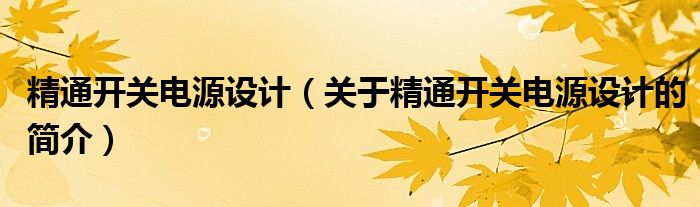 精通开关电源设计（关于精通开关电源设计的简介）