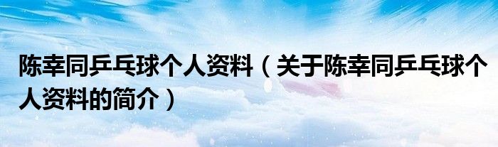 陈幸同乒乓球个人资料（关于陈幸同乒乓球个人资料的简介）