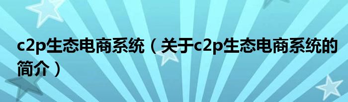 c2p生态电商系统（关于c2p生态电商系统的简介）