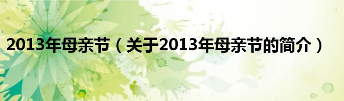 2013年母亲节（关于2013年母亲节的简介）