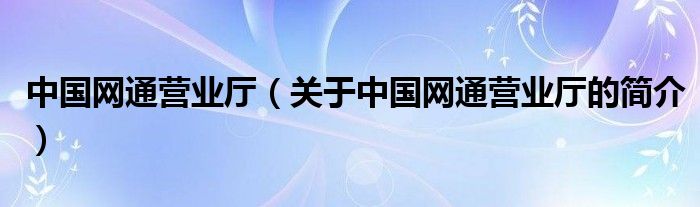 中国网通营业厅（关于中国网通营业厅的简介）