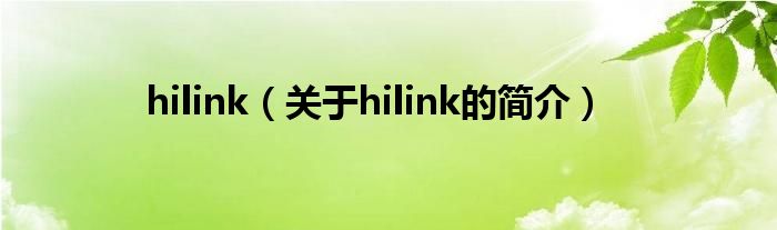 hilink（关于hilink的简介）