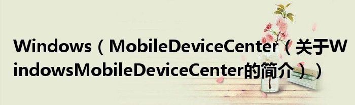 Windows（MobileDeviceCenter（关于WindowsMobileDeviceCenter的简介））