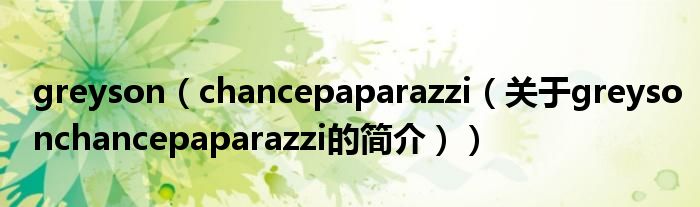 greyson（chancepaparazzi（关于greysonchancepaparazzi的简介））