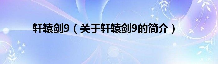 轩辕剑9（关于轩辕剑9的简介）