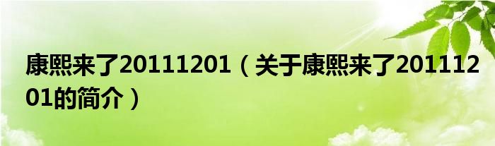 康熙来了20111201（关于康熙来了20111201的简介）