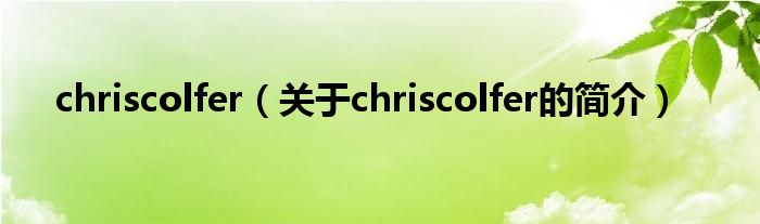 chriscolfer（关于chriscolfer的简介）