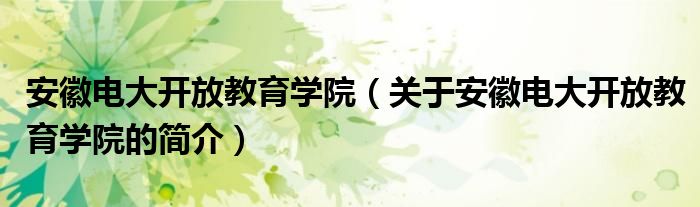 安徽电大开放教育学院（关于安徽电大开放教育学院的简介）