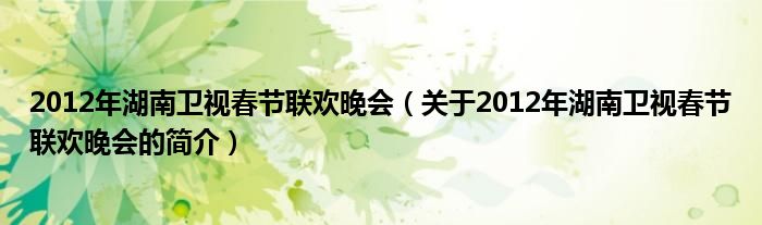 2012年湖南卫视春节联欢晚会（关于2012年湖南卫视春节联欢晚会的简介）