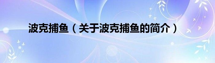 波克捕鱼（关于波克捕鱼的简介）