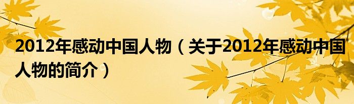 2012年感动中国人物（关于2012年感动中国人物的简介）