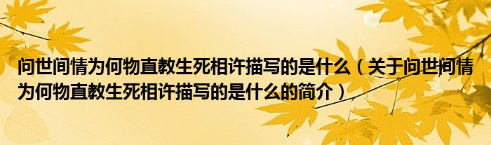 问世间情为何物直教生死相许描写的是什么（关于问世间情为何物直教生死相许描写的是什么的简介）