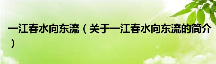 一江春水向东流（关于一江春水向东流的简介）